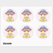 Cute Pink UFO Ronde Sticker (Vel)