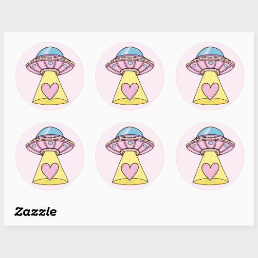 Cute Pink UFO Ronde Sticker (Vel)