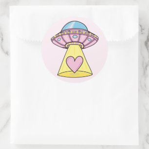 Cute Pink UFO Ronde Sticker