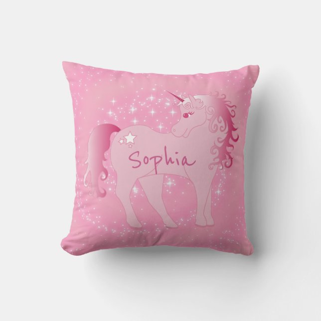 Cute Pink Unicorn Aangepaste naam Girly Bedroom Kussen (Voorkant)