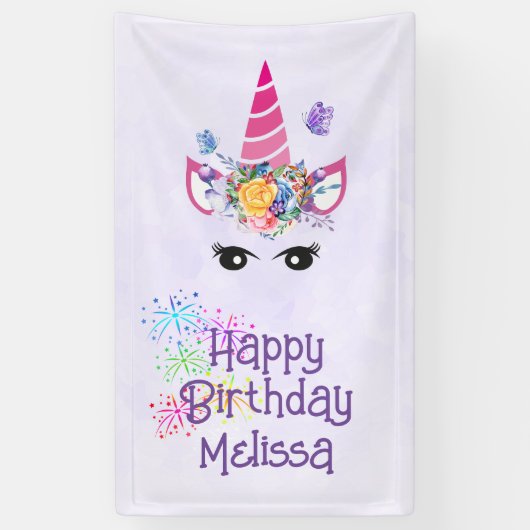Cute Pink Unicorn Birthday Banner (Verticaal)