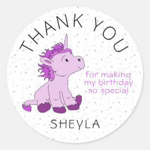 Cute Pink Unicorn Birthday Dank u Ronde Sticker