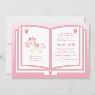 Cute Pink Unicorn Book Theme Girls Baby shower Kaart