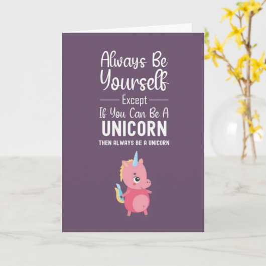 Cute Pink Unicorn Cards Girl Girly Pony Funny Kaart (Gele Bloem)
