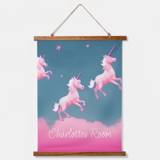 Cute Pink Unicorn Dreams Hangend Wandkleed (Voorkant)