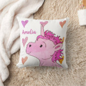 Cute Pink Unicorn en Hearts Girly Name Kussen (Deken)