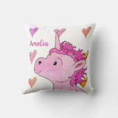 Cute Pink Unicorn en Hearts Girly Name Kussen (Achterkant)
