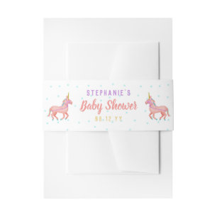 Cute Pink Unicorn en Stars Baby shower Uitnodigingen Wikkel
