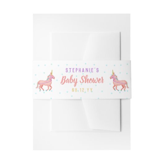 Cute Pink Unicorn en Stars Baby shower Uitnodigingen Wikkel (Voorkant Voorbeeld)
