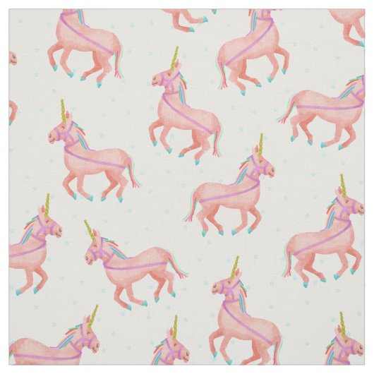 Cute Pink Unicorn en Stars Pattern Stof (Swatch)