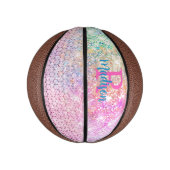 Cute Pink unicorn faux glitter monogram Basketbal (Verticaal)