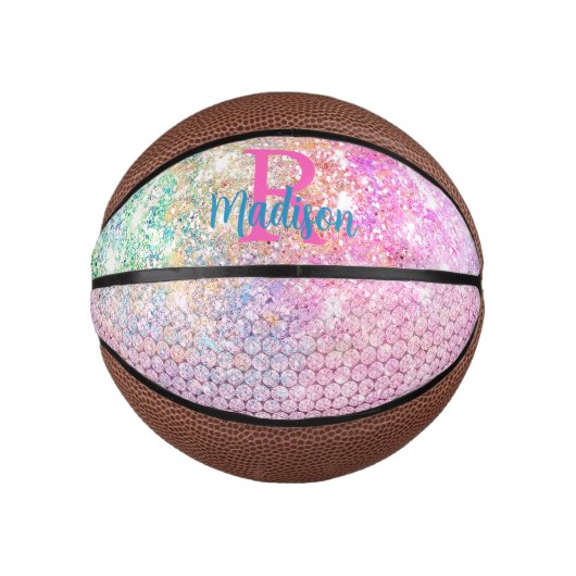 Cute Pink unicorn faux glitter monogram Basketbal (Voorkant)