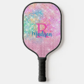 Cute Pink unicorn faux glitter monogram Pickleball Paddle (Voorkant)