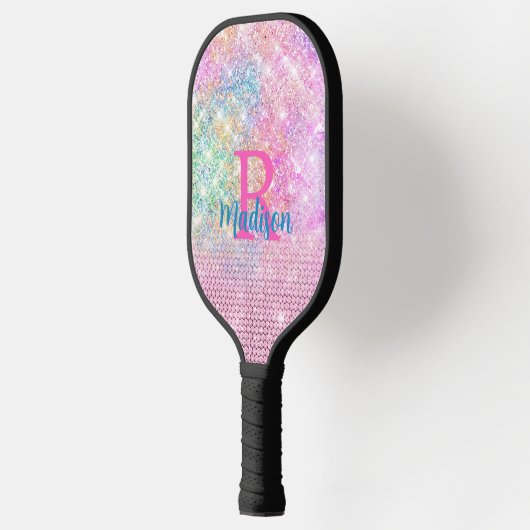 Cute Pink unicorn faux glitter monogram Pickleball Paddle (Links)