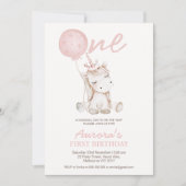 Cute Pink Unicorn First Birthday Kaart (Voorkant)