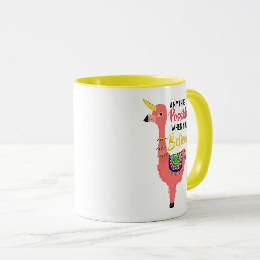 Cute Pink Unicorn Flamingo Llama Believe Quote Mok (Voorkant rechts)
