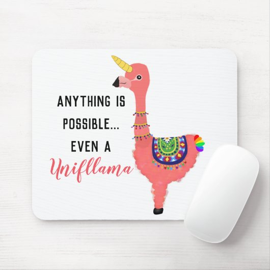 Cute Pink Unicorn Flamingo Llama Inspirerend Muismat (Met muis)