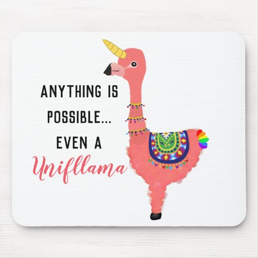Cute Pink Unicorn Flamingo Llama Inspirerend Muismat (Voorkant)