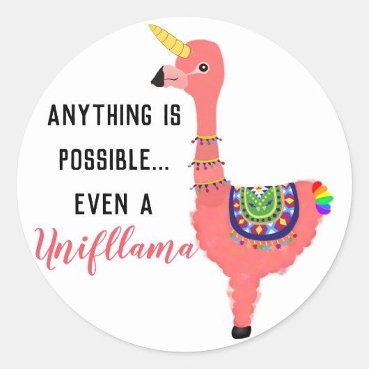 Cute Pink Unicorn Flamingo Llama Inspirerend Ronde Sticker (Voorkant)