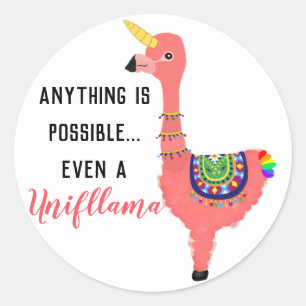 Cute Pink Unicorn Flamingo Llama Inspirerend Ronde Sticker