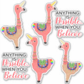 Cute Pink Unicorn Flamingo Llama Inspirerend Sticker (Voorkant)