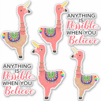 Cute Pink Unicorn Flamingo Llama Inspirerend Sticker