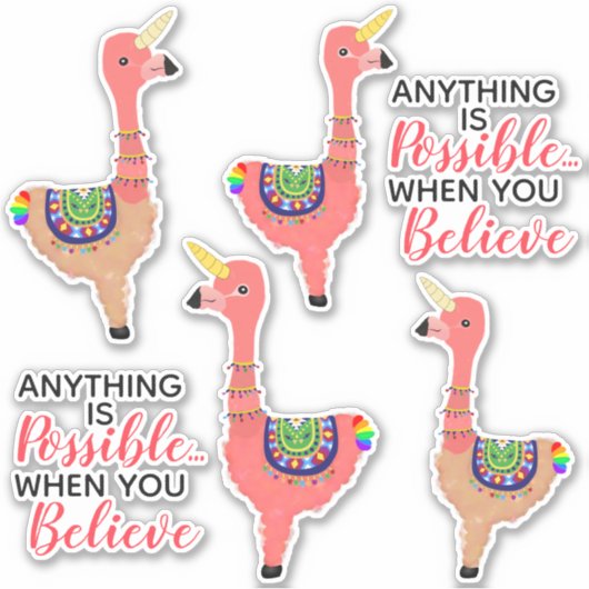 Cute Pink Unicorn Flamingo Llama Inspirerend Sticker (Voorkant)
