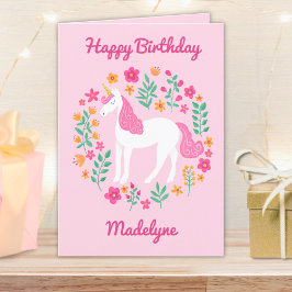 Cute Pink Unicorn Flowers, gepersonaliseerd op zat Kaart