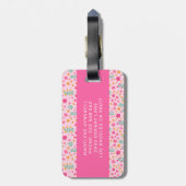 Cute Pink Unicorn Flowers Persoonlijke naam Bagagelabel (Achterkant verticaal)