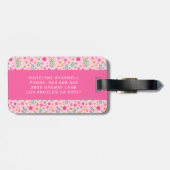 Cute Pink Unicorn Flowers Persoonlijke naam Bagagelabel (Achterkant horizontaal)