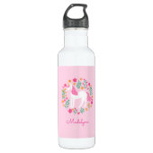 Cute Pink Unicorn Flowers Persoonlijke naam Waterfles (Voorkant)