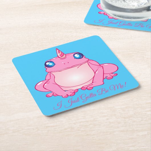 Cute Pink Unicorn Frog Kartonnen Onderzetters (Schuin)