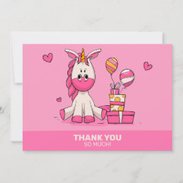 Cute Pink Unicorn Girl Birthday Party Bedankkaart