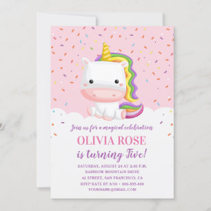 Cute Pink Unicorn Girl Birthday Party Kaart