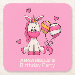 Cute Pink Unicorn Girl Birthday Party Kartonnen Onderzetters