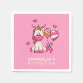Cute Pink Unicorn Girl Birthday Party Servet (Voorkant)