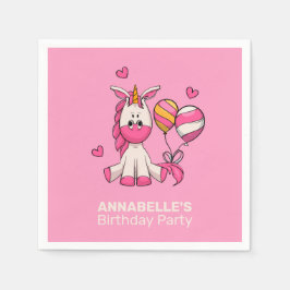 Cute Pink Unicorn Girl Birthday Party Servet