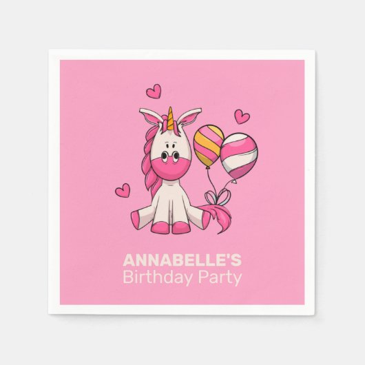 Cute Pink Unicorn Girl Birthday Party Servet (Voorkant)