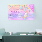 Cute Pink Unicorn Girl met hartballonnen Spandoek (Beurs)