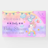 Cute Pink Unicorn Girl met hartballonnen Spandoek (Horizontaal)