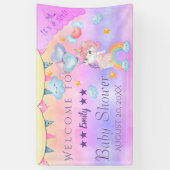 Cute Pink Unicorn Girl met hartballonnen Spandoek (Verticaal)