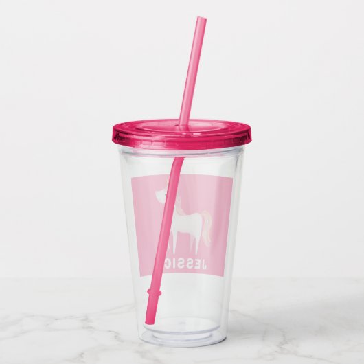 Cute Pink Unicorn Girls Acryl Drinkbeker (Achterkant)