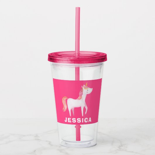 Cute Pink Unicorn Girls Acryl Drinkbeker (Voorkant)