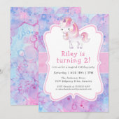 Cute Pink Unicorn Girl's Birthday Party Kaart (Voorkant / Achterkant)