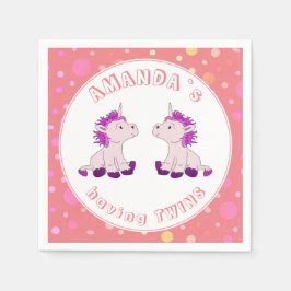 Cute Pink Unicorn Girls Twins Baby shower Party Servet