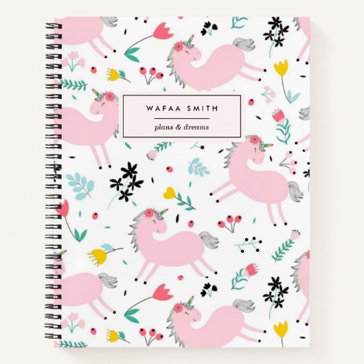 Cute  Pink Unicorn Girly Waterverf Monogram Notitieboek (Voorkant)