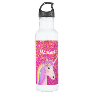 Cute Pink Unicorn Glitter Personalized Kinderen Waterfles