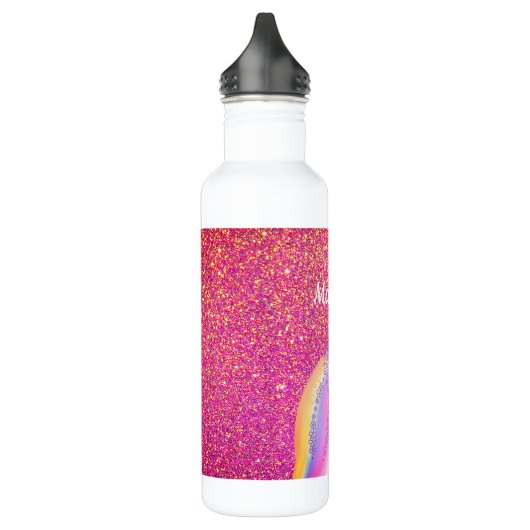 Cute Pink Unicorn Glitter Personalized Kinderen Waterfles (Links)
