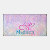 Cute Pink Unicorn Glitter rhinestone Drip monogram Bureaumat (Voorkant)