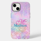 Cute Pink Unicorn Glitter rhinestone Drip monogram Case-Mate iPhone Case (Achterkant)